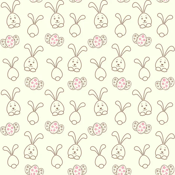 Cute Easter Bunny Easter Eggs Decor Beige Background Decorative Elements — Stock Vector