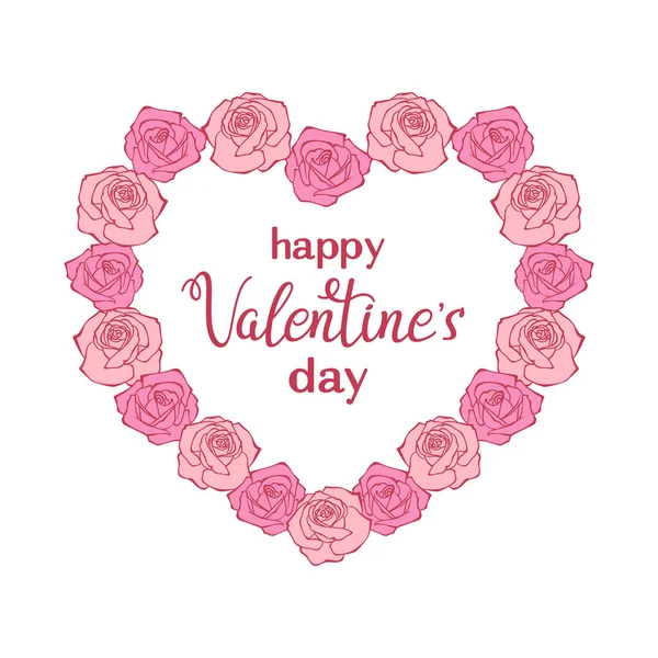 Feliz Dia Dos Namorados Mão Lettering Uma Moldura Rosa Forma —  Vetores de Stock