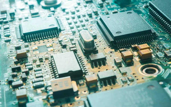 Computer Mikrochips Und Prozessoren Auf Elektronischer Platine Computerhardwaretechnologie Abstrakte Technologie — Stockfoto