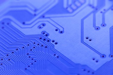 Elektronik devre, bilgisayar devresi mavi, bilgisayar teknolojisi. Devre kurulu fütüristik teknoloji işleme. Soyut teknoloji mikro elektronik konsept geçmişi. Makro çekim, sığ odak