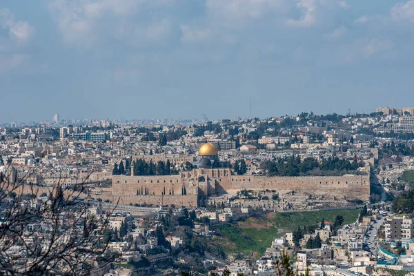 Jeruzalém Zlata Pod Zataženou Oblohou Pohled Staré Město Olivové Hory — Stock fotografie