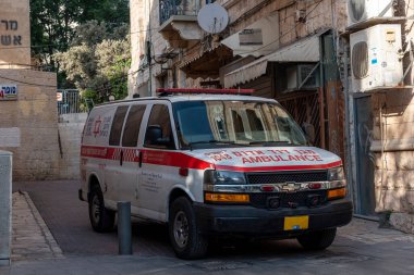 Jerusalem, Israel - 09.08.2022. Magen David Adom Ambulance in the Old City.