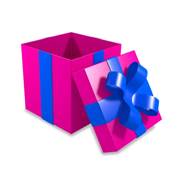 Rosa Offenes Weihnachtsgeschenk Mit Blauer Schleife — Stockfoto