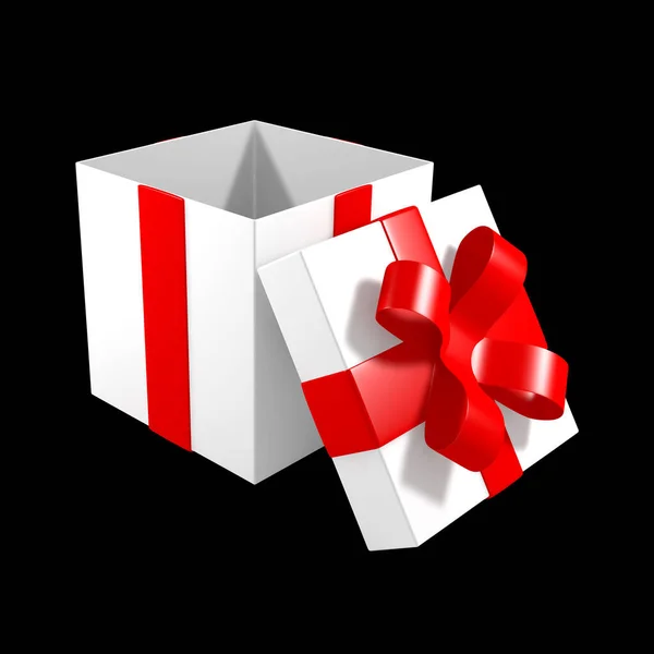 Weißes Offenes Weihnachtsgeschenk Mit Roter Schleife — Stockfoto