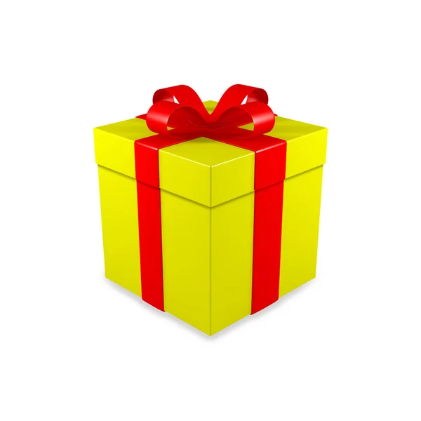Presente Natal Amarelo Com Arco Vermelho — Fotografia de Stock