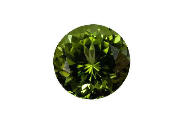 Carat Faceted Peridot Gemstone Top View Minor Inclusions Visible White — Stockfoto