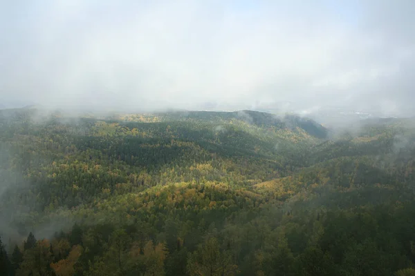 Őszi Köd Krasznojarszki Nemzeti Park Oszlopaiban — Stock Fotó