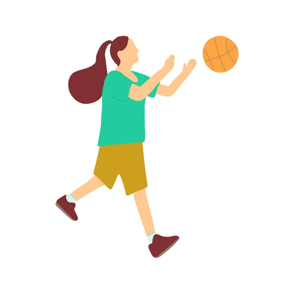 Jugando Baloncesto Mujer Sobre Fondo Blanco Deporte Equipo Campeonato Concepto — Vector de stock