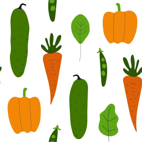 Вегетаріанська Дієта Здорової Концепції Барвистий Безшовний Візерунок Огірками Перцем Морквою — стоковий вектор