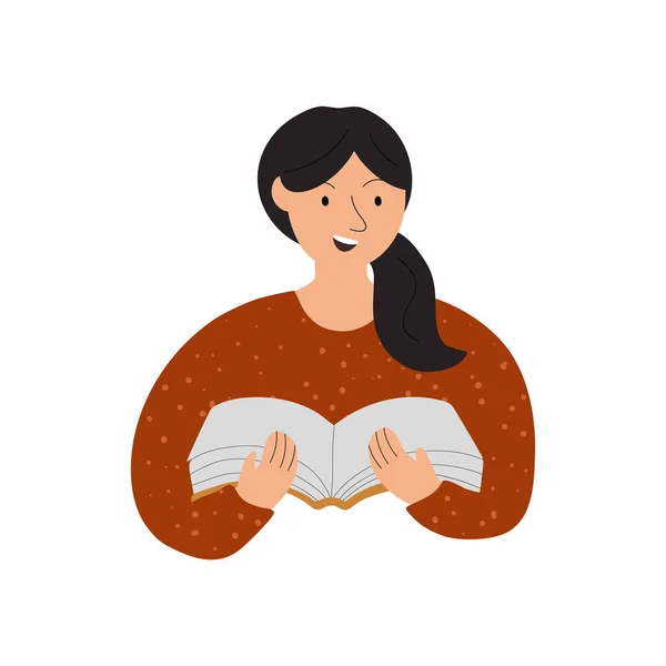 Woman Reading Student Studying Preparing Examination Modern Illustration Book Lover — Image vectorielle