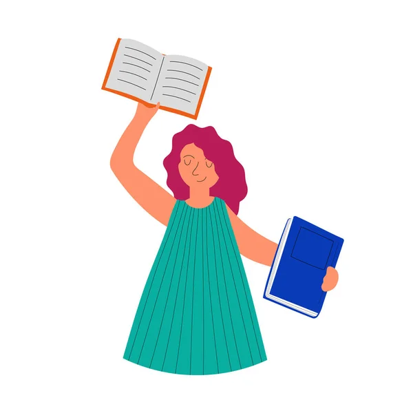 Woman Reading Student Studying Preparing Examination Modern Illustration Book Lover — Vettoriale Stock