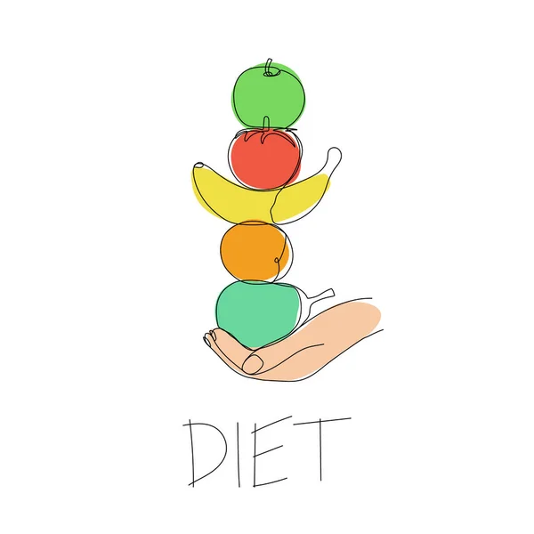 Concept Régime Alimentaire Végétarien Cru Femme Main Tenant Des Fruits — Image vectorielle