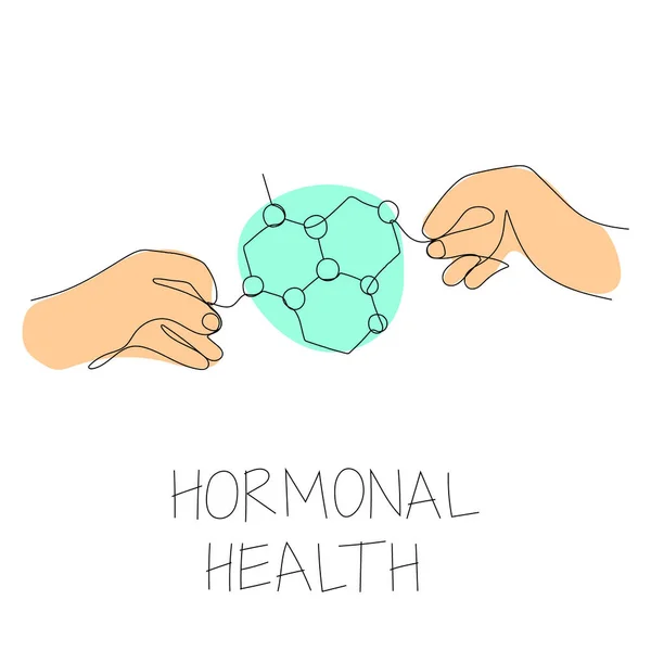 호르몬의 개념입니다 사람들은 분자의 퍼즐을 모읍니다 일러스트 현수막 포스터 카드를 — 스톡 벡터