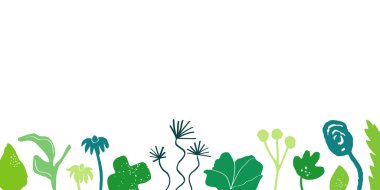 Yaprakları, çiçekleri ve boş alanı olan şık bir web afişi. Web ya da baskı için modern moda tasarımı. Vektör 