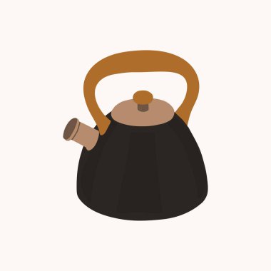 Mutfak çaydanlığı vektör illüstrasyonu. Yemek aleti, çatal bıçak, beyaz arka planda izole edilmiş. Vektör illüstrasyonu