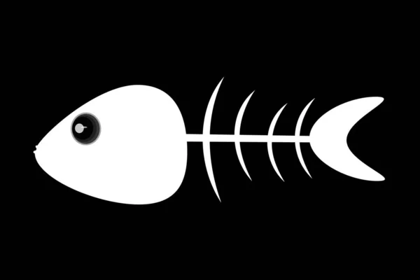 Εικόνα Ψαροκόκαλου Απομονωμένη Μαύρο Φόντο Λευκή Σιλουέτα Ψαριού Απλό Σημάδι — Διανυσματικό Αρχείο