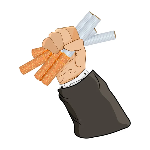 Цигарки Кулаці Ізольовані Білому Тлі Купи Цигарки Руках Людини Кинути — стоковий вектор