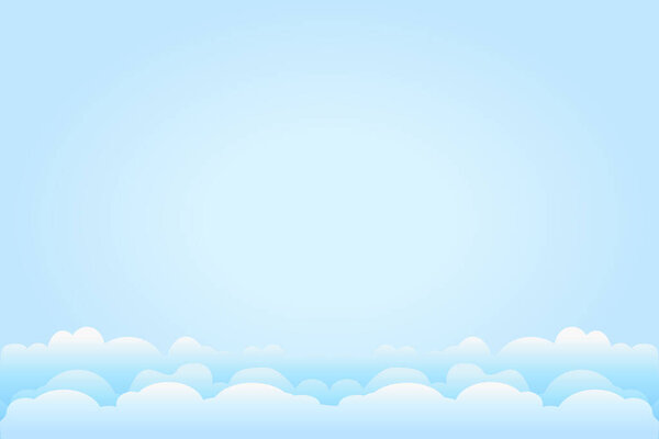 Sky firmament with clouds. Clouds in blue sky background with copy space. Clear weather or day and summer banner with cloudscape. Empty sunny cloudy heaven scene. Border of clouds and blue gradient sky. Stock vector illustration