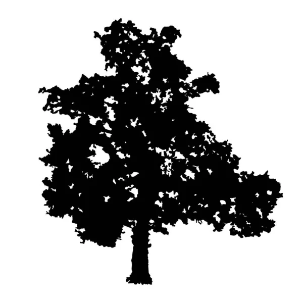 白を基調としたツリーシルエット オークの木のアイコン シルエットの葉を持つ黒い形のリアルな木 自然や風景アプリやウェブサイトの概要アイコン フラットデザイン ストックベクトルイラスト — ストックベクタ