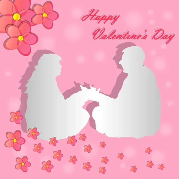 Couple Amoureux Amour Carte Saint Valentin Heureux Sur Fond Rose — Image vectorielle