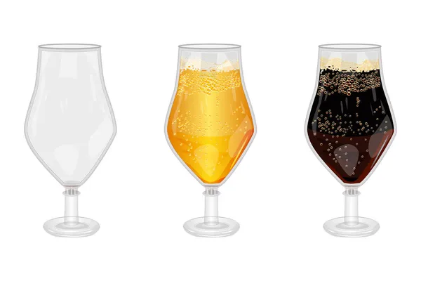 Set Vol Leeg Bierglas Geïsoleerd Witte Achtergrond Lege Pils Donkere — Stockvector