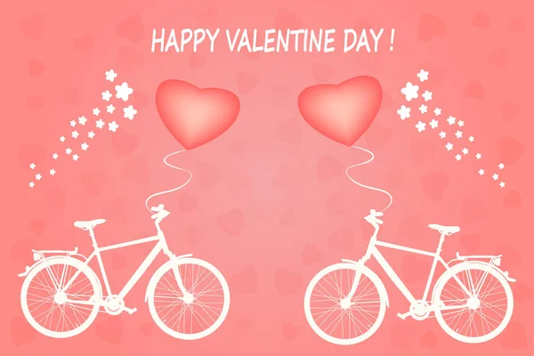 Tarjeta Felicitación Con Dos Globos Aéreos Forma Bicicleta Corazón Día — Archivo Imágenes Vectoriales