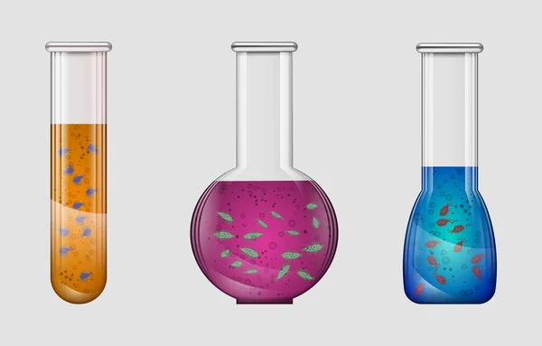 Комплект Лабораторной Посуды Бактериями Изолирован Белом Фоне Тест Трубки Фляжки — стоковый вектор