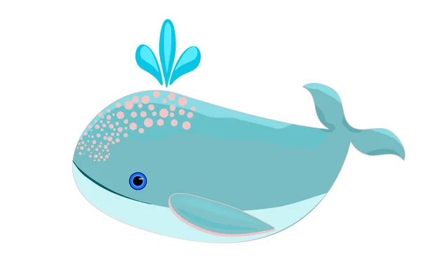 Balena Mare Isolata Fondo Bianco Cartone Animato Balena Blu Carino — Vettoriale Stock