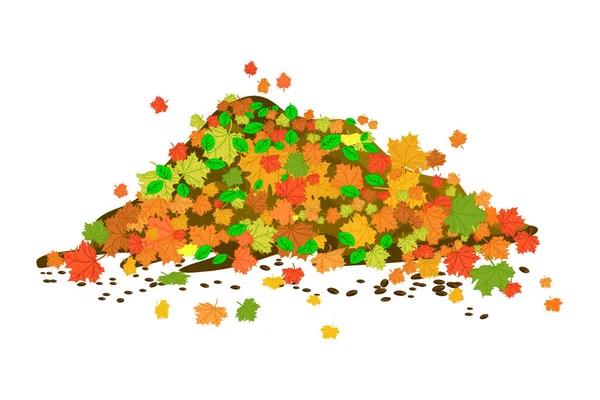 Pile Autumn Leaves Isolated White Background Big Heap Colorful Maple — Stock Vector