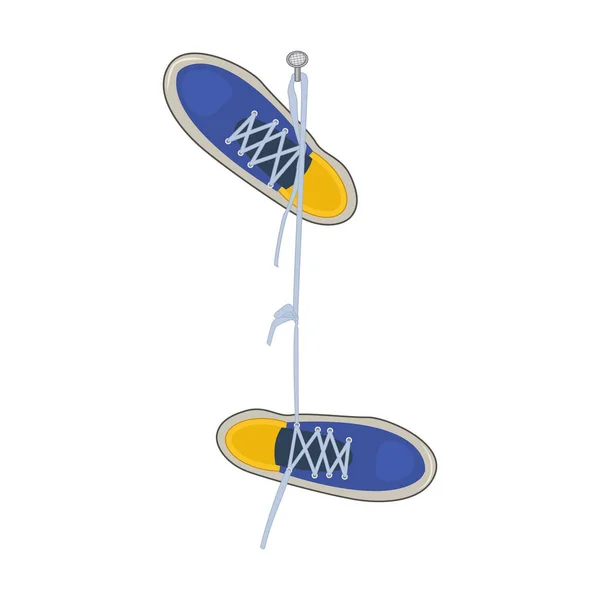 Zapatos Colgando Clavo Aislado Sobre Fondo Blanco Par Calzado Deportivo — Vector de stock