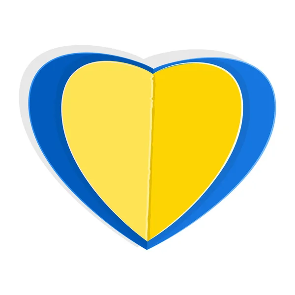 Ikona Srdce Žlutými Modrými Barvami Izolované Bílém Pozadí Znak Vlajkou — Stockový vektor