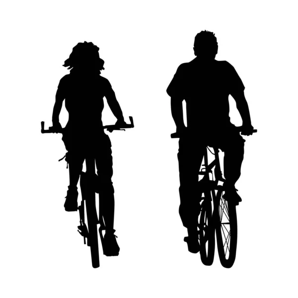 Pareja Ciclistas Silueta Aislada Sobre Fondo Blanco Dos Ciclistas Montando — Archivo Imágenes Vectoriales