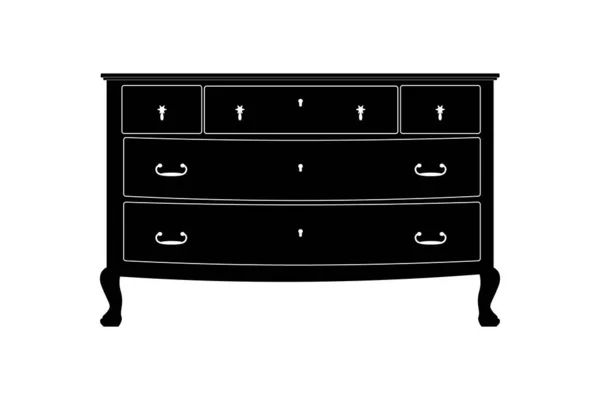 Chest Drawers Icon Isolated White Background Black Vintage Commode Silhouette — Stock Vector
