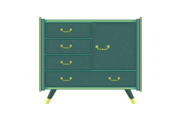 Chest Drawers Isolated White Background Green Wooden Commode Little Legs — Vettoriale Stock