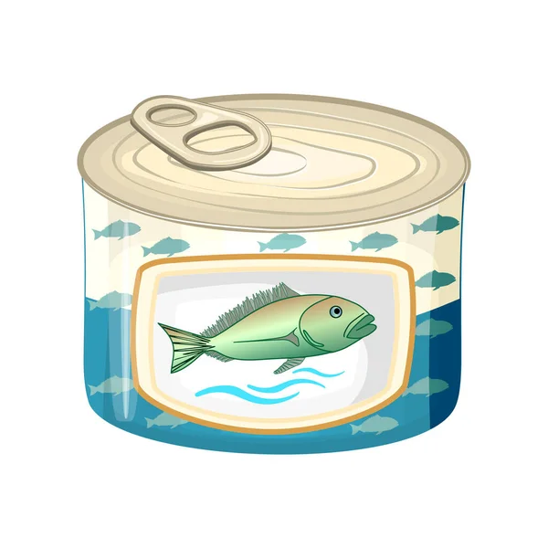 Fish Tin Can Isolated White Background Canned Tuna Packing Boiled — Stok Vektör
