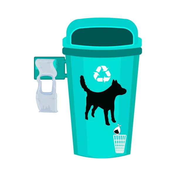 Lixo Canino Lixeira Com Descarte Sacos Plástico Isolado Fundo Branco — Vetor de Stock