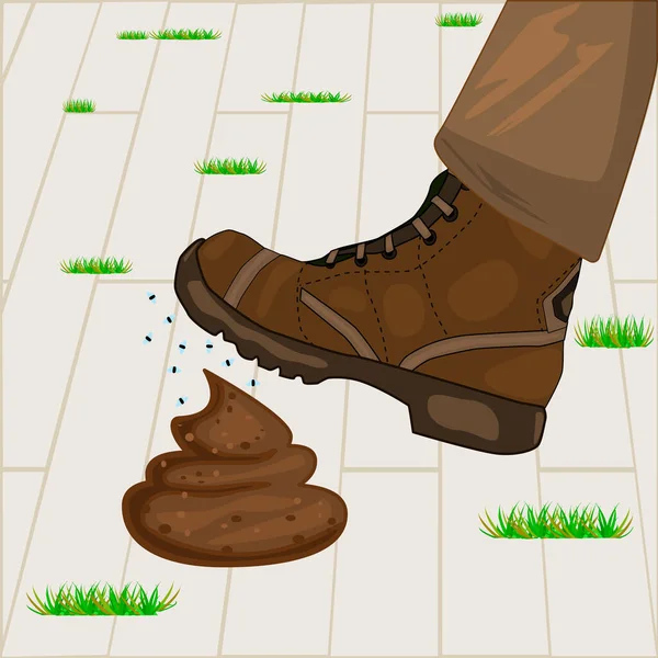 Man Foot Stepping Dog Poop Businessman Step Poo Men Foot — стоковый вектор