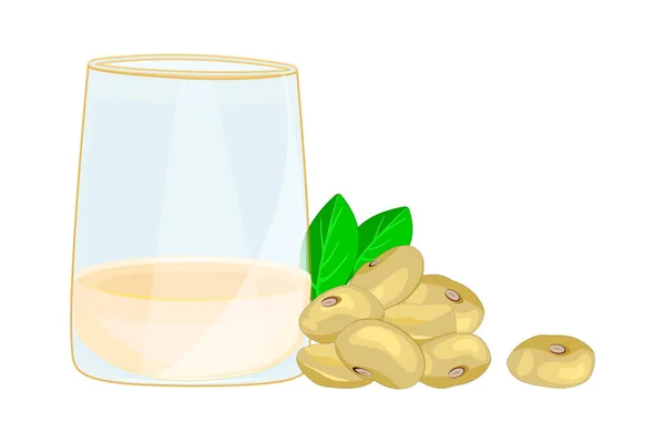 Glass Soy Milk Soybeans Green Leaf Isolated White Background Soy — 图库矢量图片