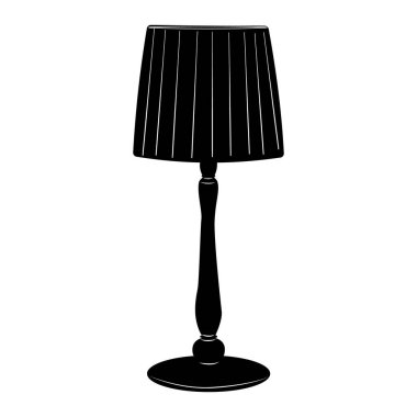 Table lamp isolated on white background. Night light icon. Bedroom lampshade silhouette. Room, home, hotel or office electricity object. Desk bulb sign. Lighting devices symbol. Electric interior furniture. Stock vector illustration