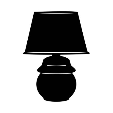 Table lamp isolated on white background. Night light icon. Bedroom lampshade silhouette. Room, home, hotel or office electricity object. Desk bulb sign. Lighting devices symbol. Electric interior furniture. Stock vector illustration