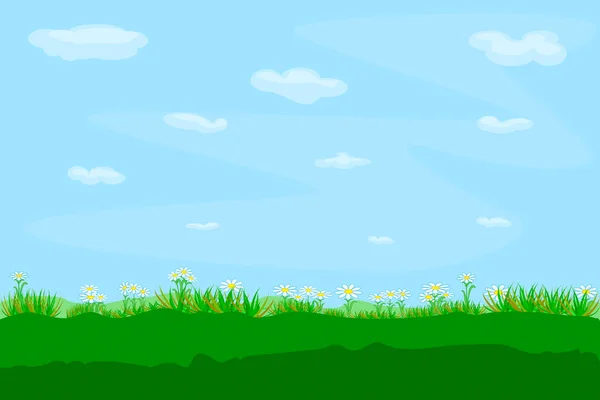 Veld Tegen Blauwe Lucht Prachtig Zomers Landschap Met Weide Gras — Stockvector