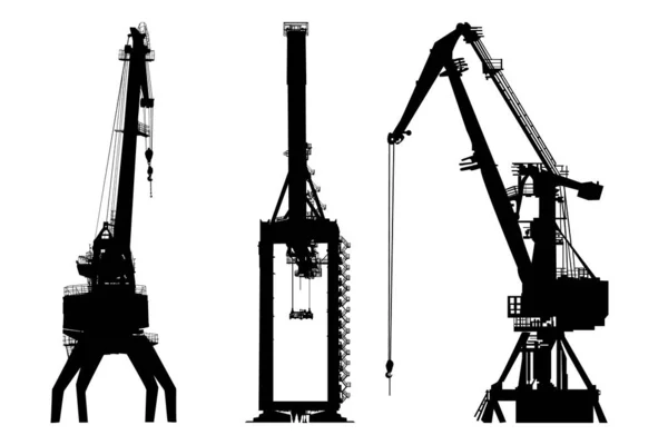 Ensemble Grues Cargaison Isolées Sur Fond Blanc Grue Portuaire Treuils — Image vectorielle