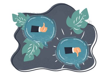 Baş parmak yukarı ve baş parmak aşağı. Geri bildirim. Müşteri hizmetleri illüstrasyonuna not veriyorum. Web sitesi değerlendirme ve değerlendirme konsepti. Düz vektör illüstrasyonu