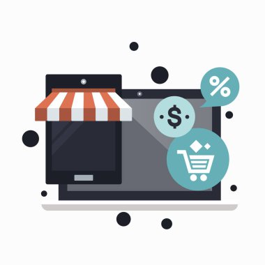 Hat alışverişinde ve ödeme yöntemlerinde. Cep telefonu ödemeleri. Tıklama başına ödeme ve online sipariş. Düz vektör illüstrasyonu