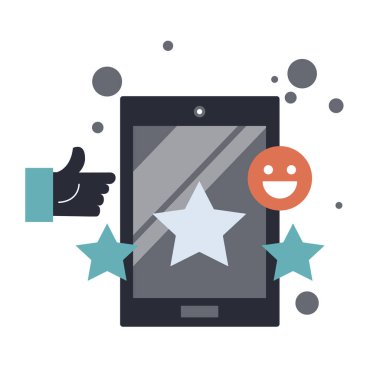 Geri bildirim. Müşteri hizmetleri illüstrasyonuna not veriyorum. Web sitesi değerlendirme ve değerlendirme konsepti. Düz vektör illüstrasyonu