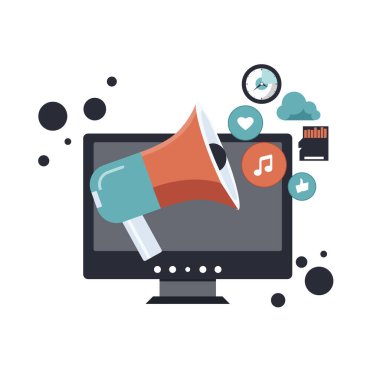 Dijital pazarlama, reklamcılık, tanıtım konsepti. Düz vektör illüstrasyonu.