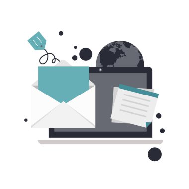 Düzenli olarak abonelerinin ilgilendiği konuları içeren e-posta yoluyla yayınlanan düz dizayn konsepti. Düz vektör çizimi. Haber konsepti