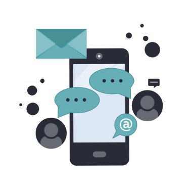 Sosyal medya ağ bağlantısı kavramı. Sohbet. Sosyal nişan. Düz vektör illüstrasyonu