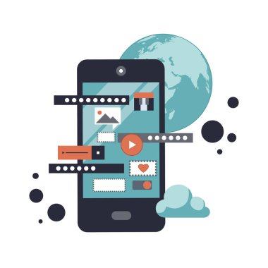 Mobil uygulama ve mobil uygulama geliştirme kavramı. Proje geliştirme ve iş fikirleri. Düz vektör illüstrasyonu.