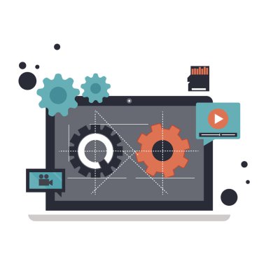 Mobil uygulama ve mobil uygulama geliştirme kavramı. Proje geliştirme ve iş fikirleri. Düz vektör illüstrasyonu.